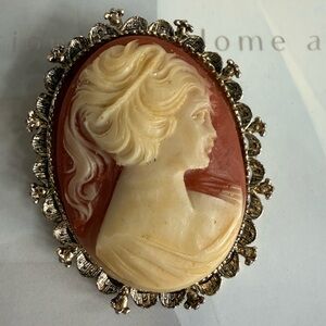 Gerry’s Vintage Cameo Brooch in Cream and Brown